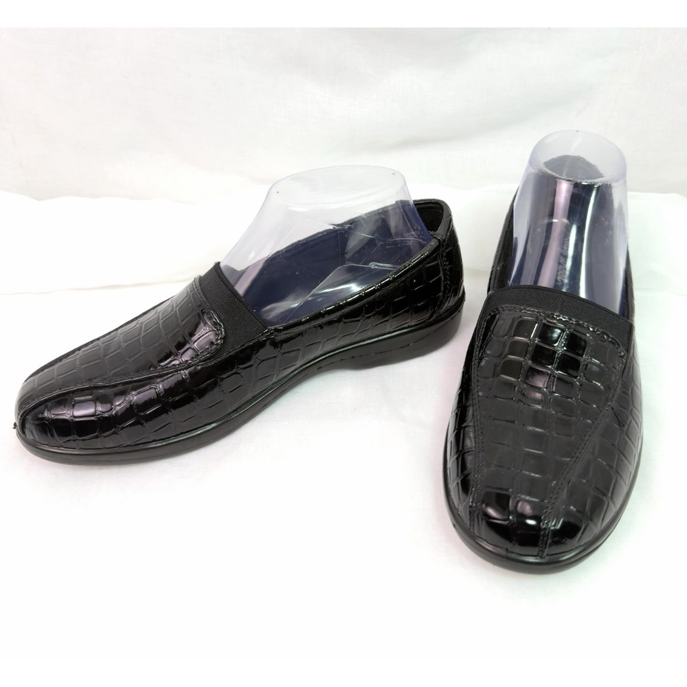Easy Street Womens Gage 7M Black Croc Embossed Comfort Loafers Slip On Flats EUC